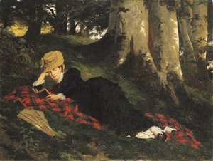 森で読書する女性 作： Gyula Benczúr